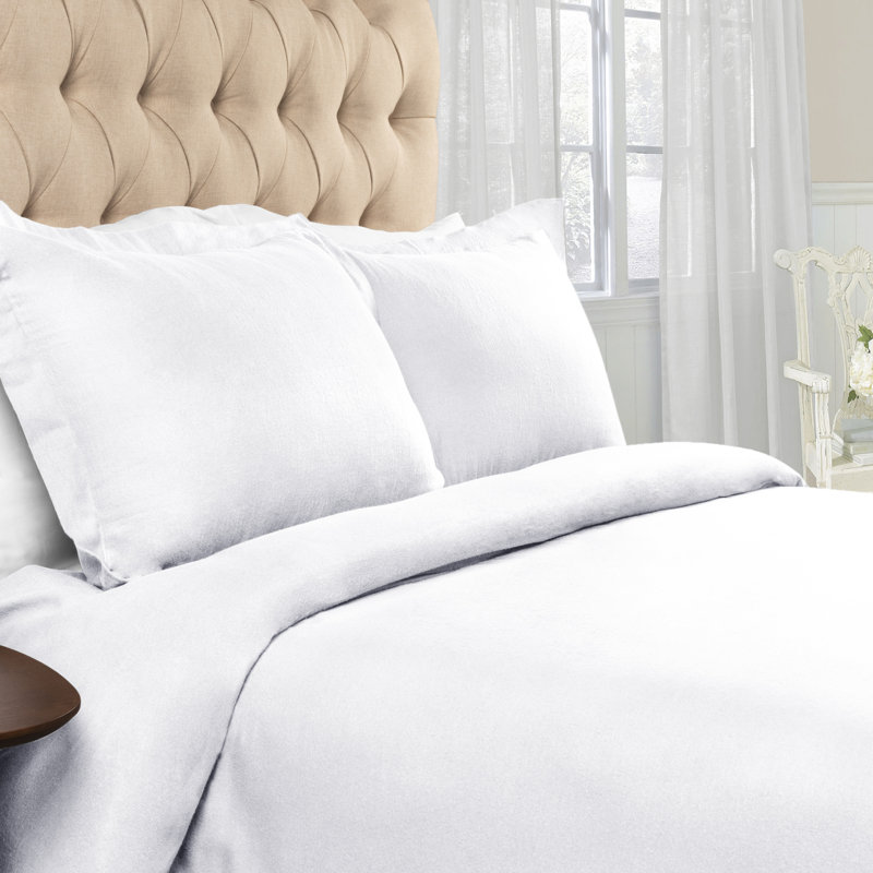 Ensemble de housse de couette en flanelle de coton 3 pièces Gizem, Housse de couette double et 2 taies décoratives s, Blanc