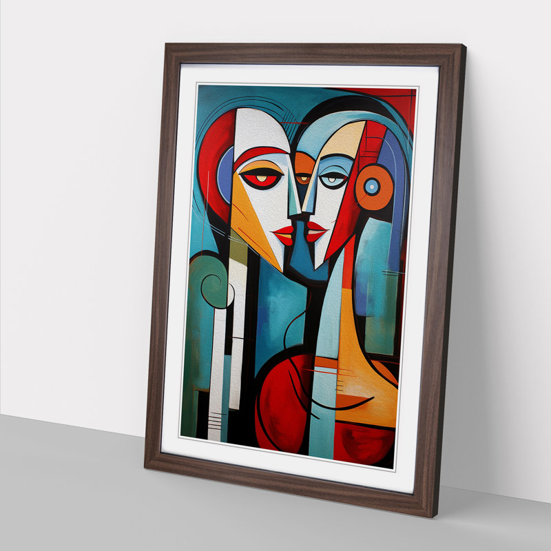 XYZ-FRM-V1223-4377 Lovers Constructivism No.2 - Single Picture Frame Print on Wood, Walnut, 34cm H x 25cm W x 2cm D