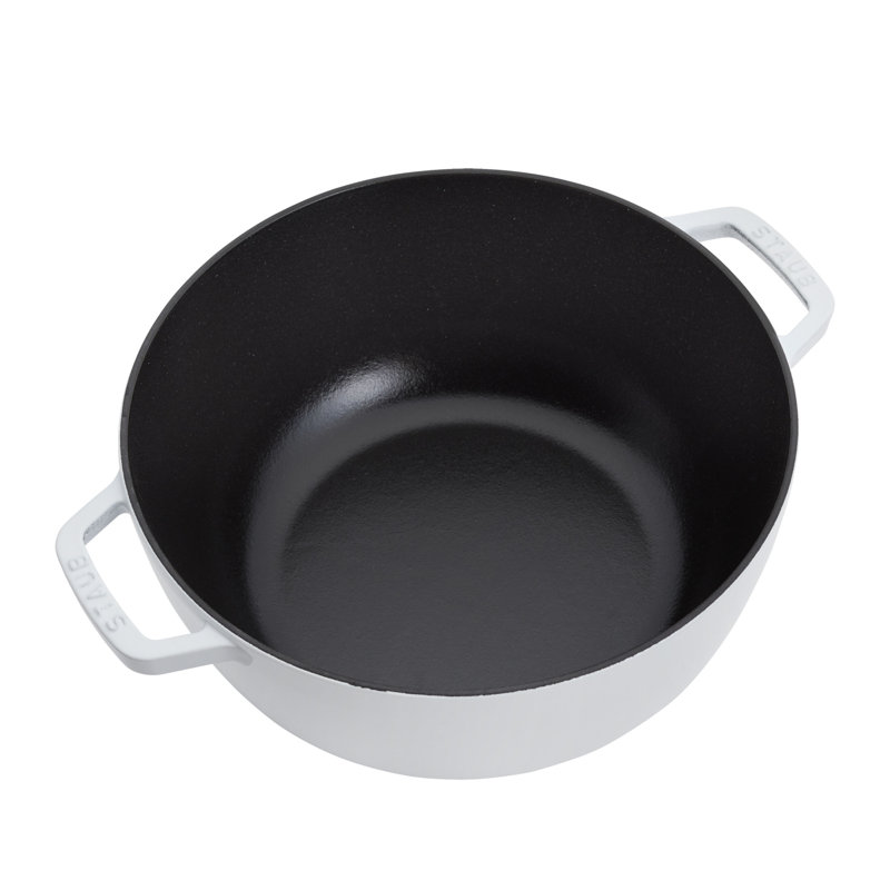 Staub Cast Iron Round Cocotte, Dutch Oven, 5.5-Quart, Serves 5-6, Made In France, Peony Pink, White