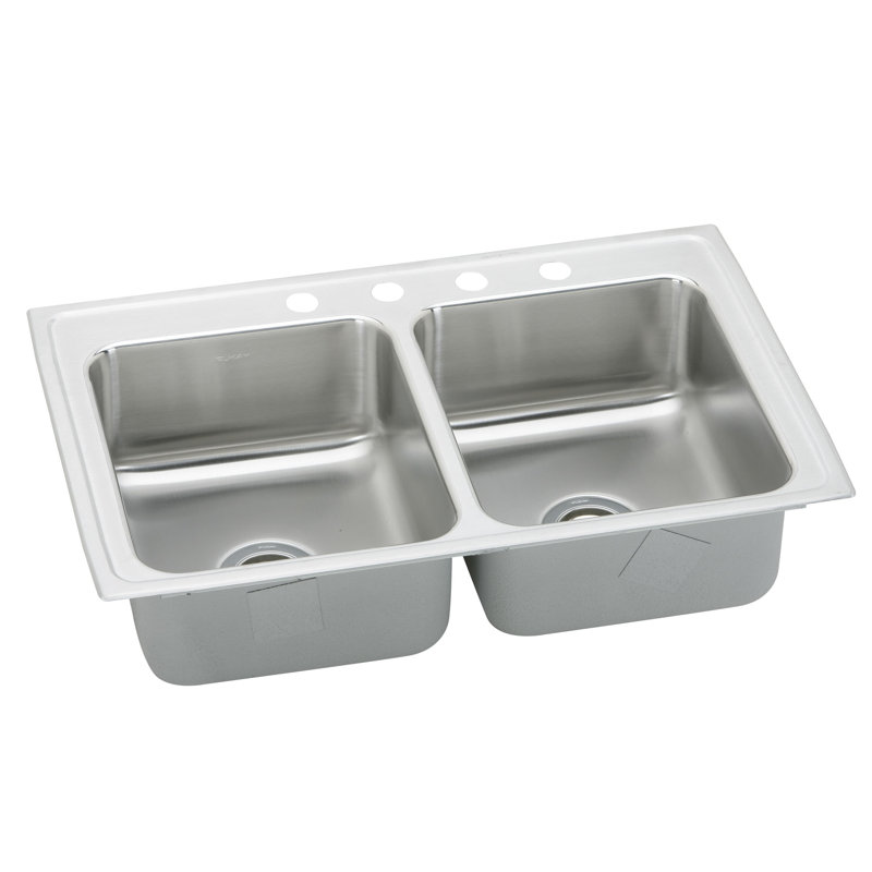 Évier de cuisine à double cuve encastrable L 29 po x l 18 po Lustertone, 4 trous