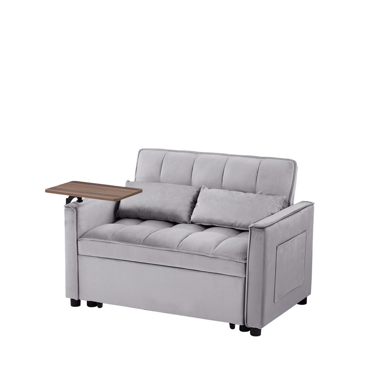 Lit convertible en velours gris - table d'appoint et pieds modernes en plastique avec table et siège, sans effort, 3 niveaux de confort réglables, accoudoirs fonctionnels