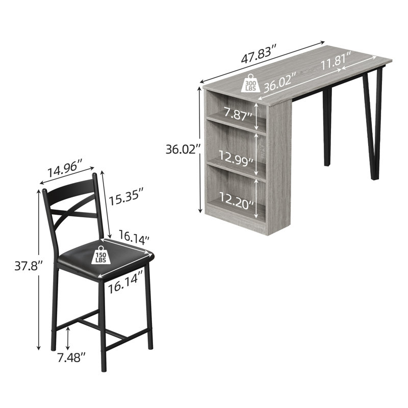 3-piece Kitchen Table Set With 2 Upholstered Chairs,kitchen Bar Table And Chairs For 2, Gray