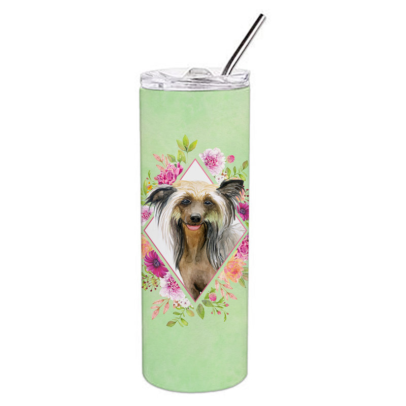 E23BF9F8391D466E9CA4F8DFEBD9A7DB de verre 20 oz à double paroi en acier inoxydable chiot, Chien chinois à crête, Vert
