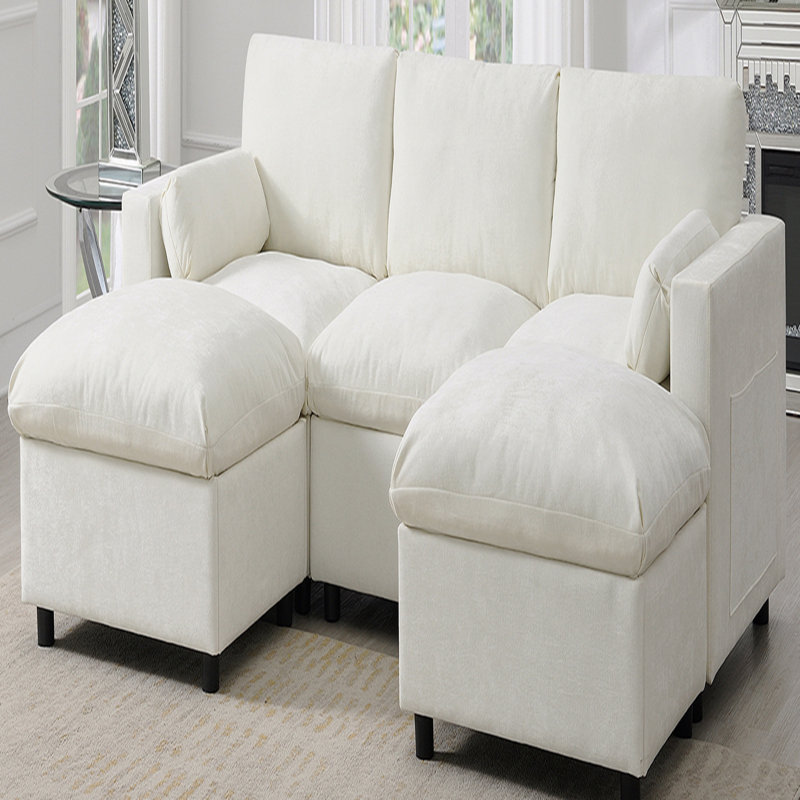 Canapé modulaire 86,5 po Chenille, Chenille blanche