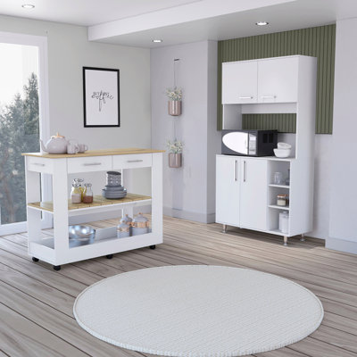 4-Door 2-Drawer 2-Piece Kitchen Set, Kitchen Island And Kitchen Pantry