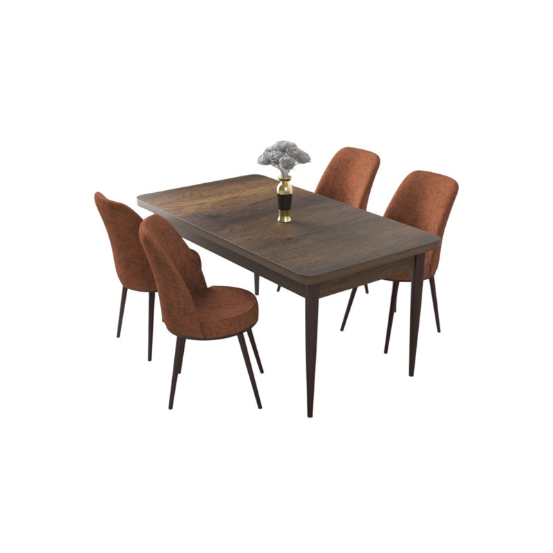 Ensemble de table et chaises de salle à manger 5 pièces, baroque et rouge, 43,3 po x 29,9 po x 27,9 po | Panneau de particules 100% mélaminé avec pieds en métal | Confortable dossier 22 en mousse et siège en mousse 28 po | Parfait pour les espaces repas modernes