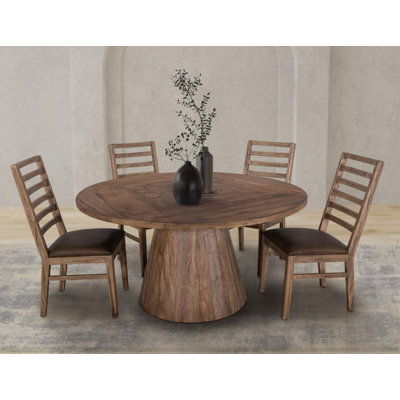 Balam, Round Dining Table With 4 Wooden Ladder Back Chairs