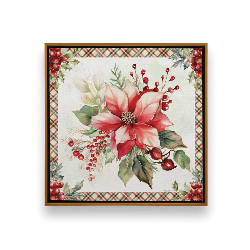 «Christmas in Bloom II» par Nicole DeCamp, reproduction d'art, L 20 po x H 20 po, Doré, Toile avec cadre