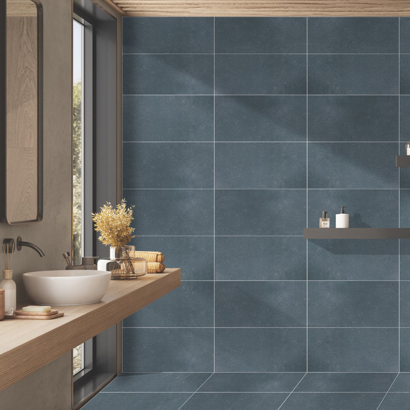 Literary License 12'' W x 24'' L Porcelain Concrete Look Singular Tile, Stonewash
