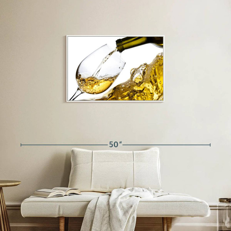 Éclaboussure de vin blanc, Cadre flottant blanc, 31 po x 21 po