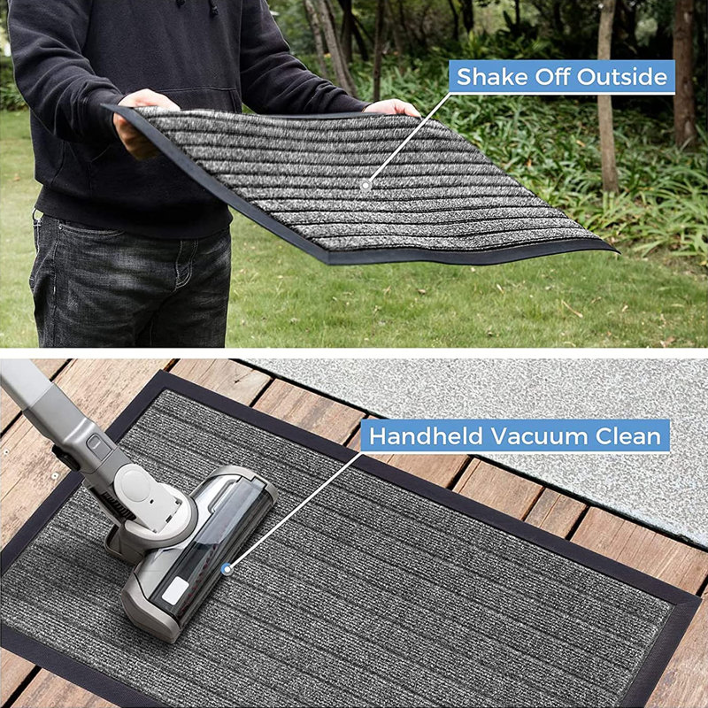 Hullfish Non-Slip Indoor Outdoor Door Mat, Black, Rectangle 60cm W x 90cm L