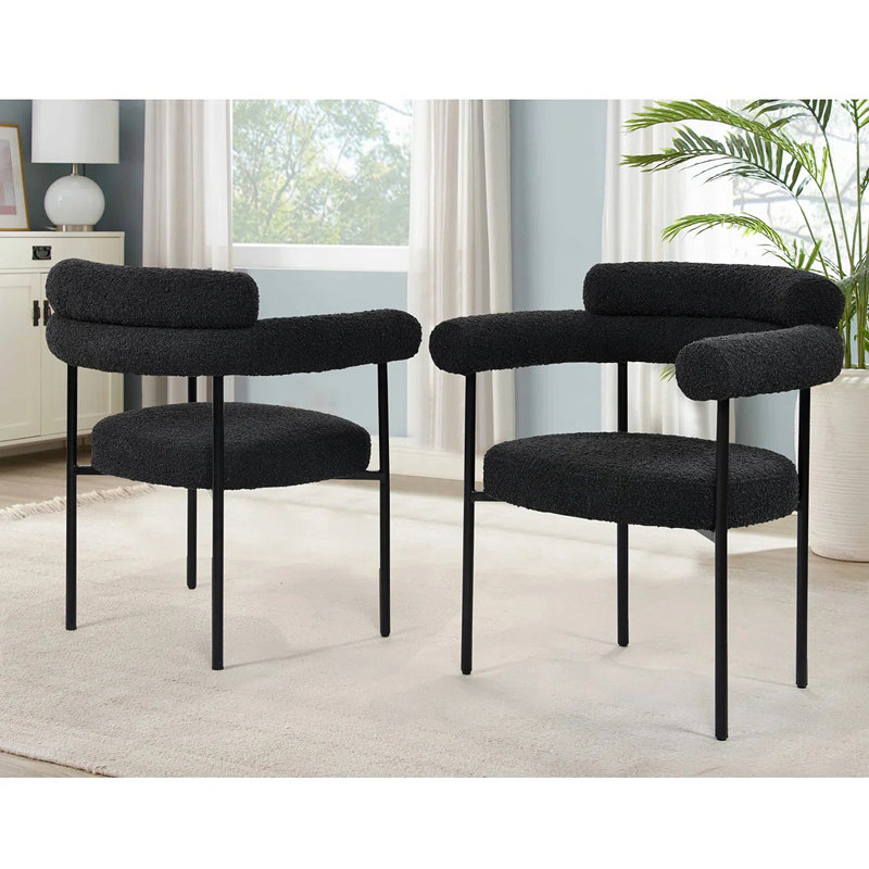 Chaise de salle à manger avec accoudoirs à dossier rembourré Jalon Boucle, Noir