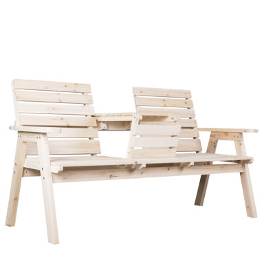 Cedar/Fir Log Wood Patio Garden Bench With Foldable Table, Outdoor Wooden Porch 3-Seat Bench Chair For Garden Balcony Patio Backyard, Natural Finish