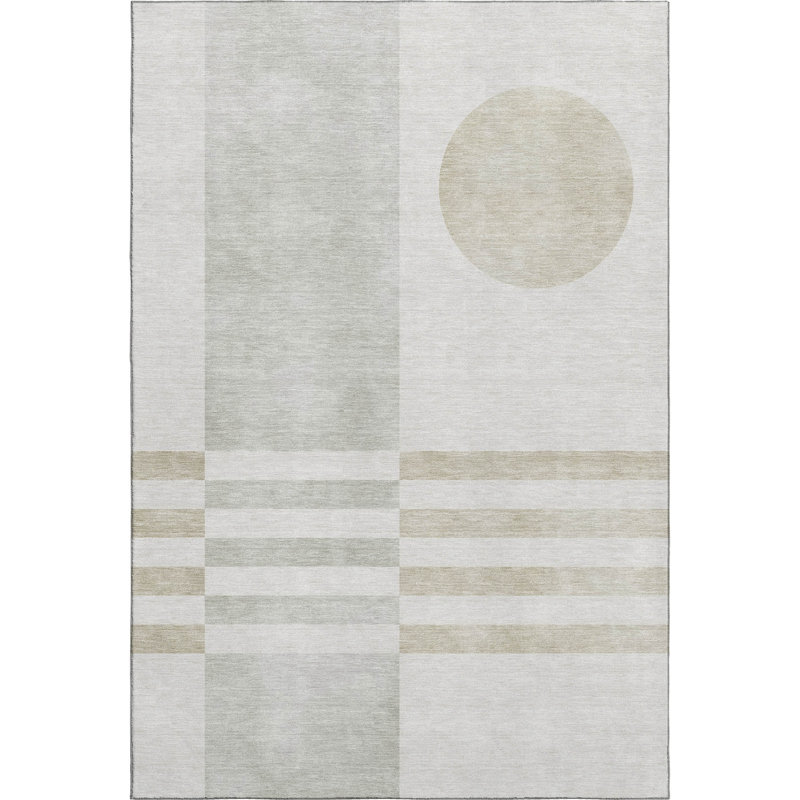 Tapis géométrique lavable à la machine de qualité supérieure Mayfield AMF2131, 10 pi x 14 pi, Linen
