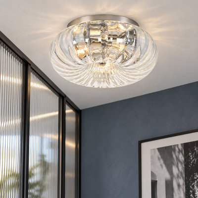 Plafonnier moderne et glamour à 3 lumières, chromé, avec verre côtelé