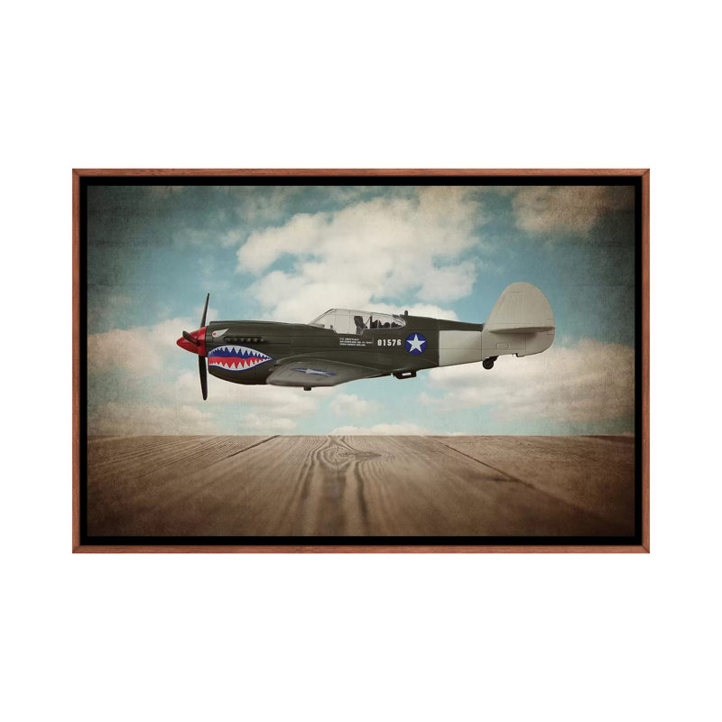 P40 Mustang - Print on Canvas, 101.6 cm H x 66.04 cm W, Classic Brown Wood Framed