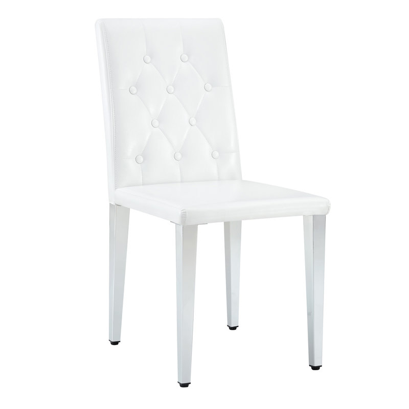 Chaise de salle à manger en cuir d'unité centrale moderne, hauteur 35 po, Blanc, Argent