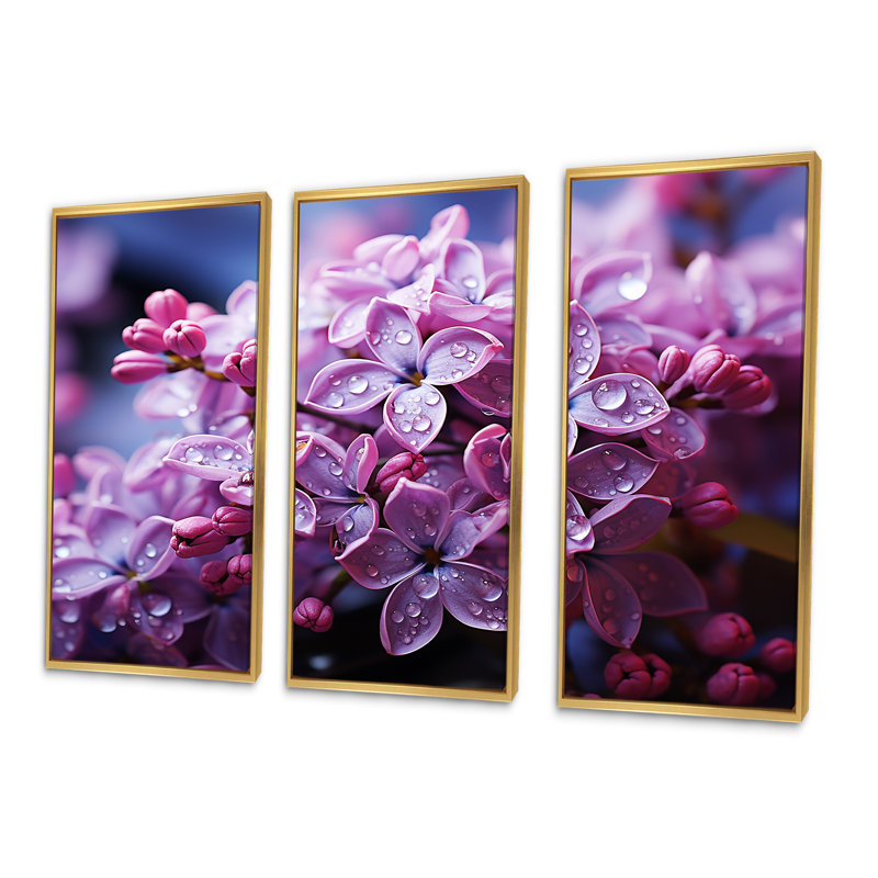 «Pink Lilacs Photo Harmony I», ensemble d'art sur toile lilas, Cadre flottant doré, H 28 po x l 36 po x P 1 po