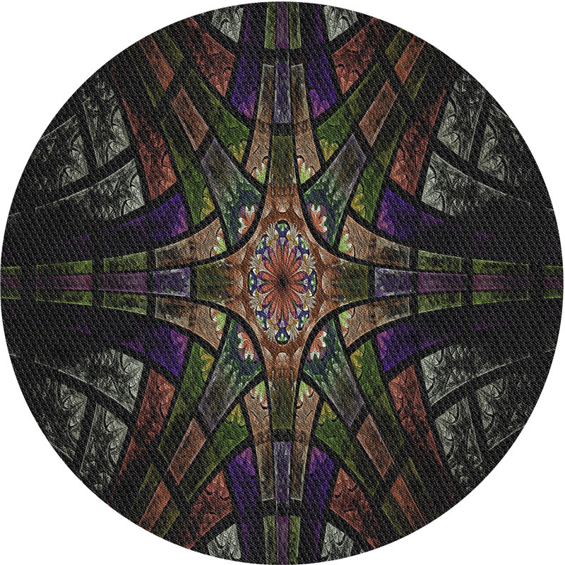 Tapis vert/noir/mauve tissé à la machine, Rond 5 pi