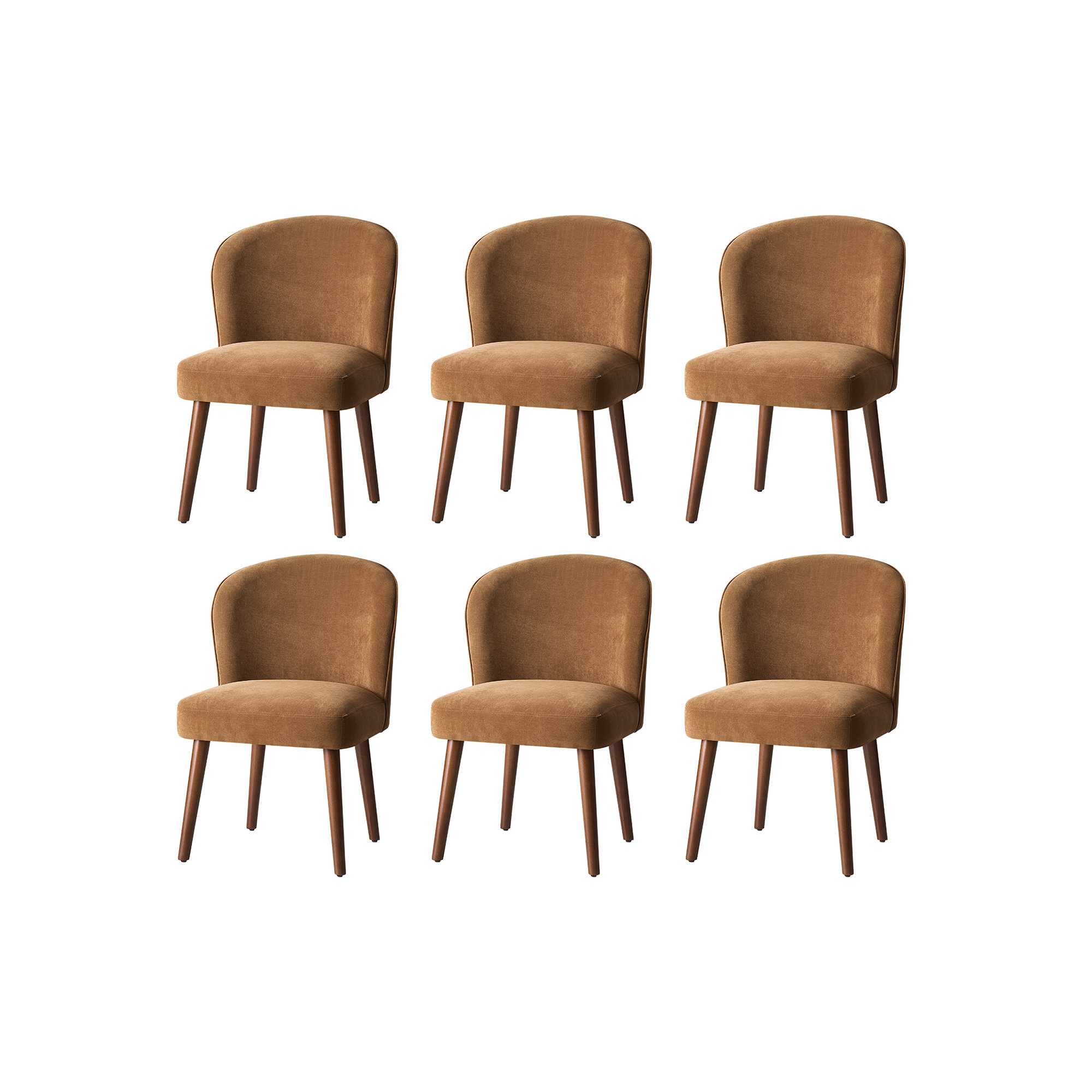 Palmdale Mid-Century Modern Upholstered Dining Chair Set, Caramel, 6