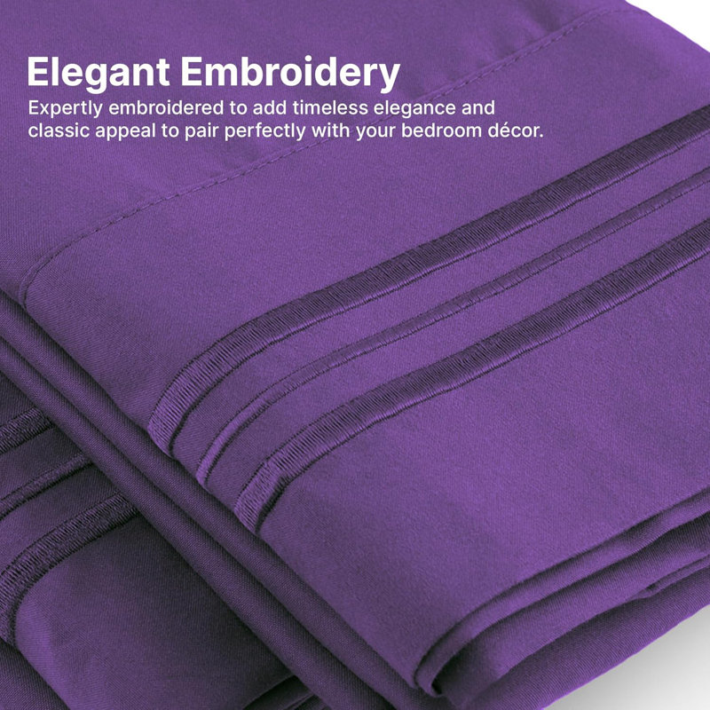 Pillowcase Set, Soft Double Brushed Microfiber, Cooling & Breathable Pillow Covers, Set of 4, Queen, Purple