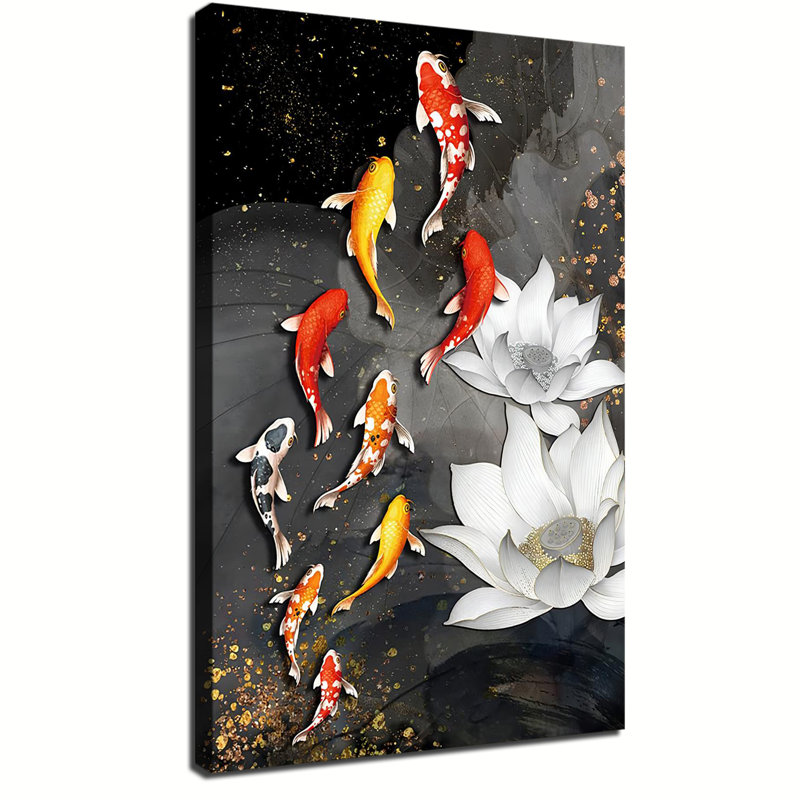 Reproduction d'art sur toile lotus feng shui neuf koi blanc, 24x36inch