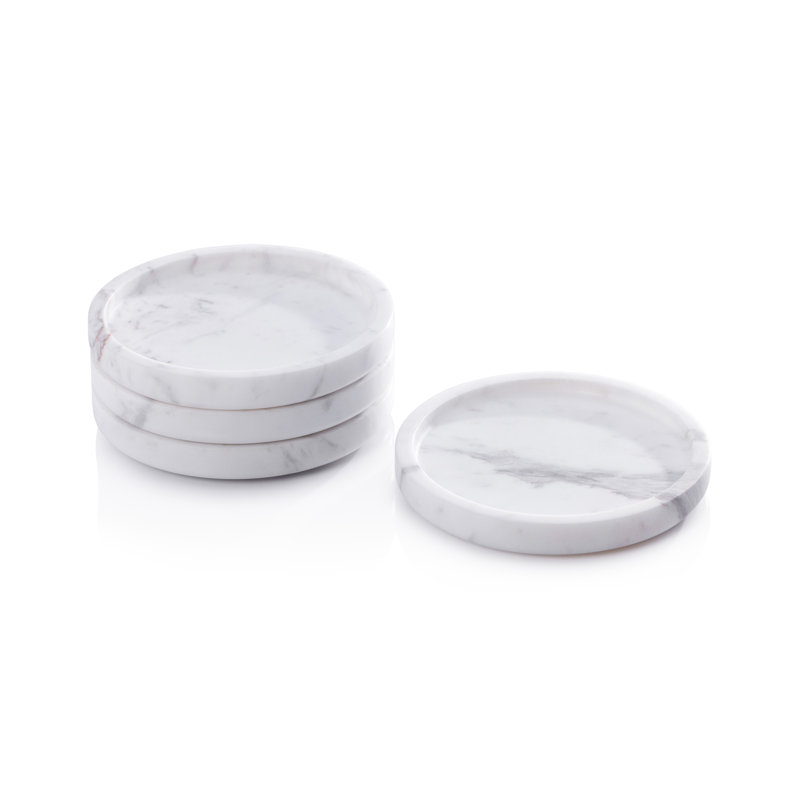 4.5' Round Marble Coasters, Set of 4, Volakas White