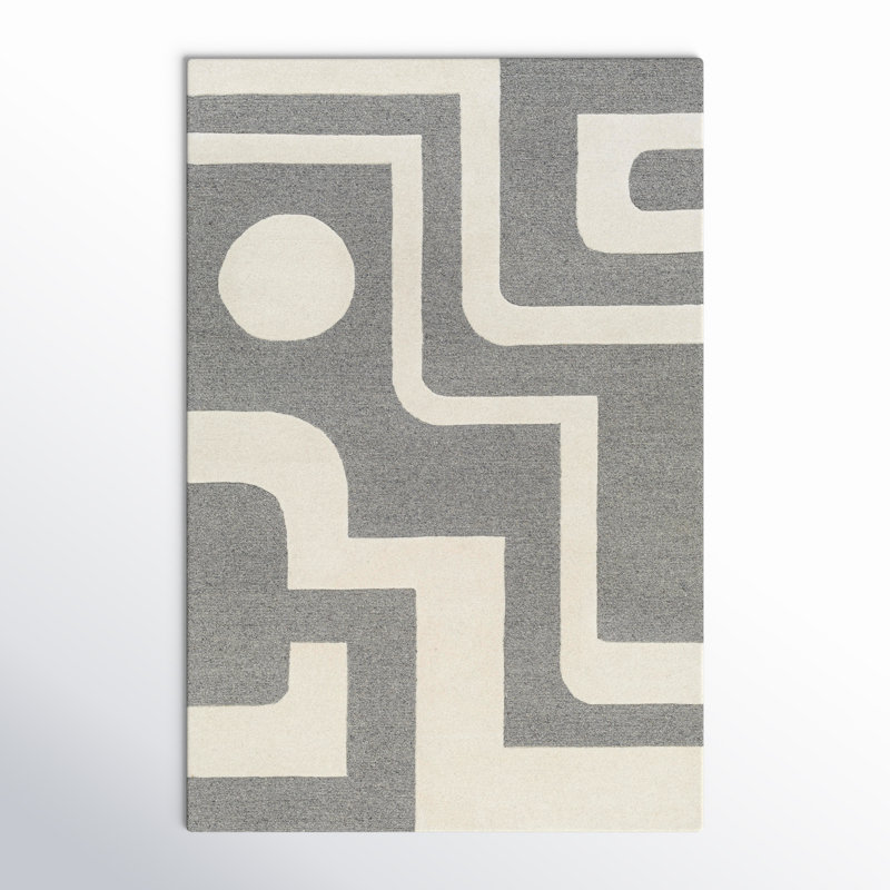 Rectangle Wingrove Hand Tufted Wool Area Rug in Gray/White, Rectangle 5' x 7'6"