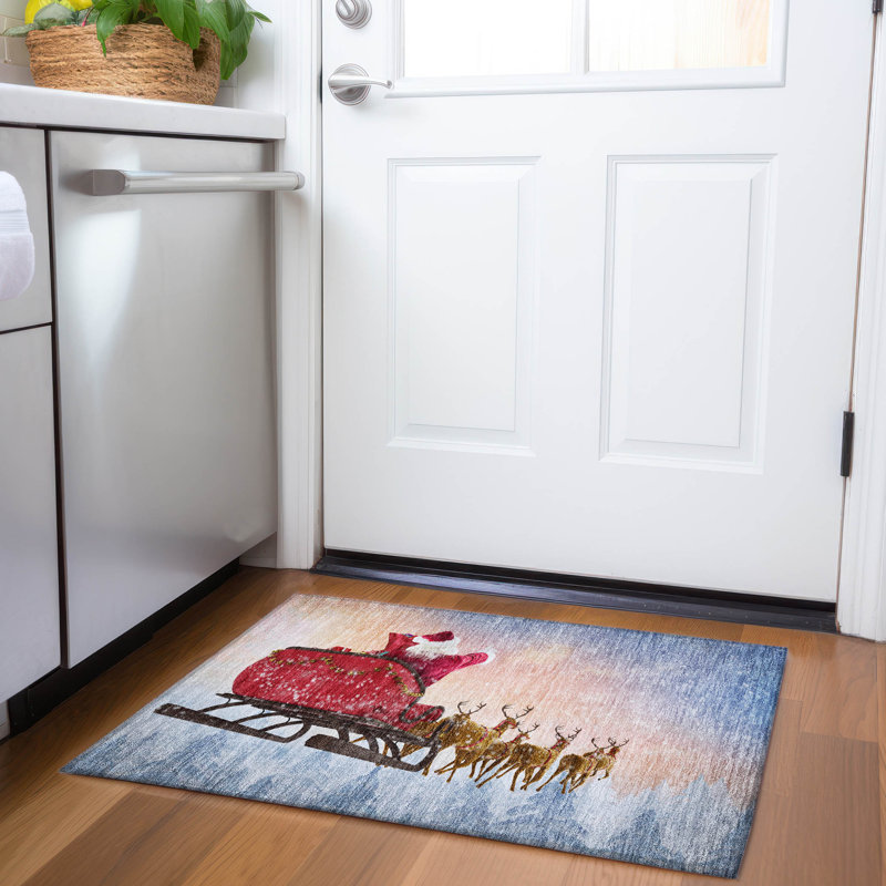 Premium Machine Washable Cerrito AMF212 Blue Rug, Rectangle 1'8" x 2'6"