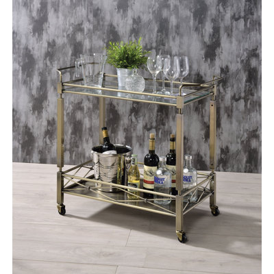 Grecia Rectangular Bar Cart in Antique Gold and Clear by Willa Arlo Interiors