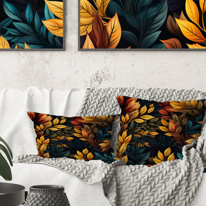 Feuilles d'automne jaunes rustiques - oreiller floral en polyester