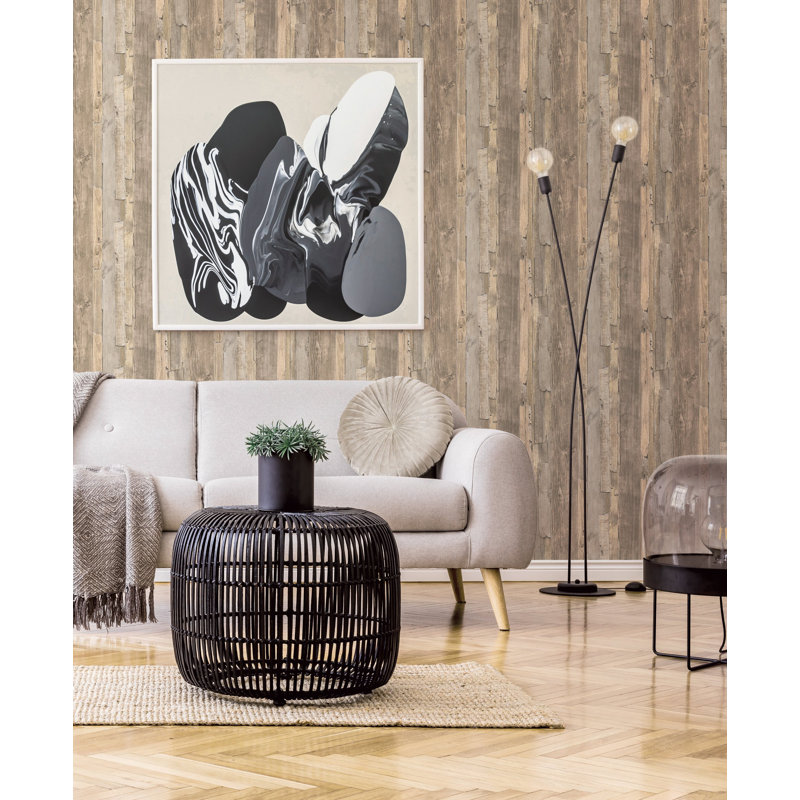 Woods and Wicker Collection Drift Wood Effect Wallpaper Roll, Brown