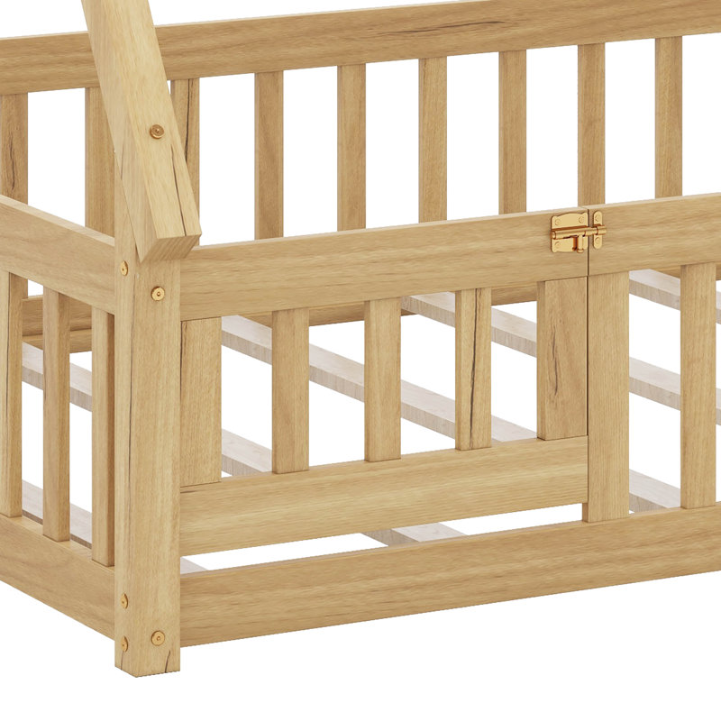 Lit de sol en forme de tente avec garde-corps et porte, Naturel, Double