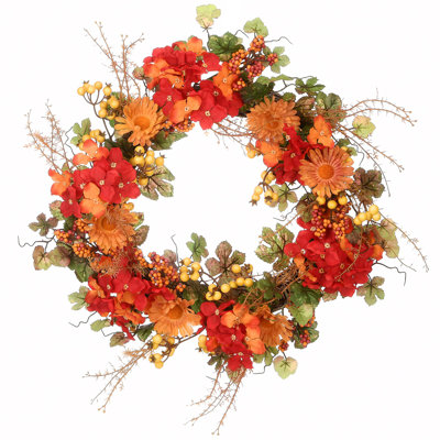 22" Harvest Daisy and Hydrangea Wreath