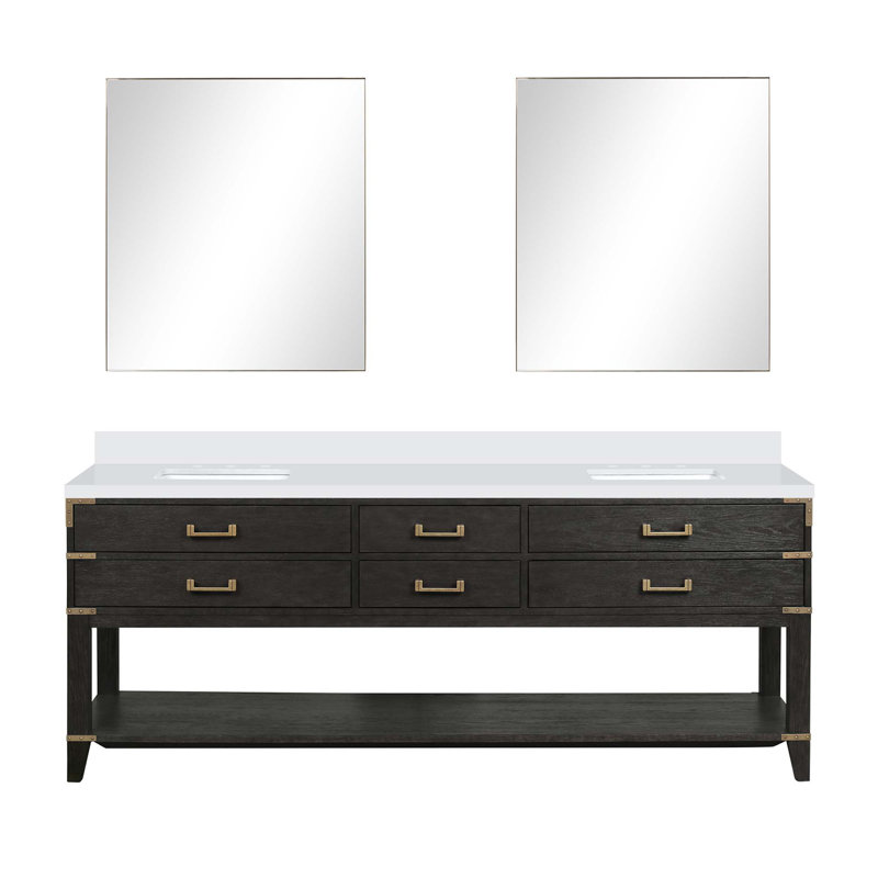 Meuble-lavabo double avec miroirs et tablette ouverte