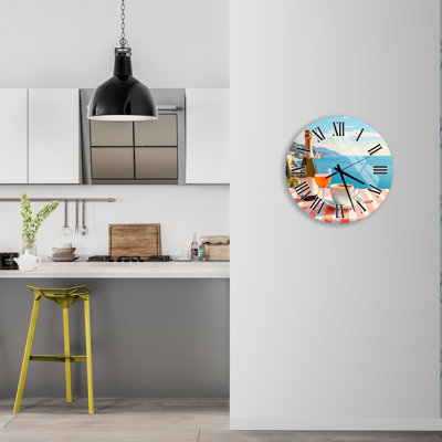 Horloge murale en verre trempé Sea View, horloge murale de cuisine, horloge à vin champagne, horloge ronde en verre, horloge décorative moderne