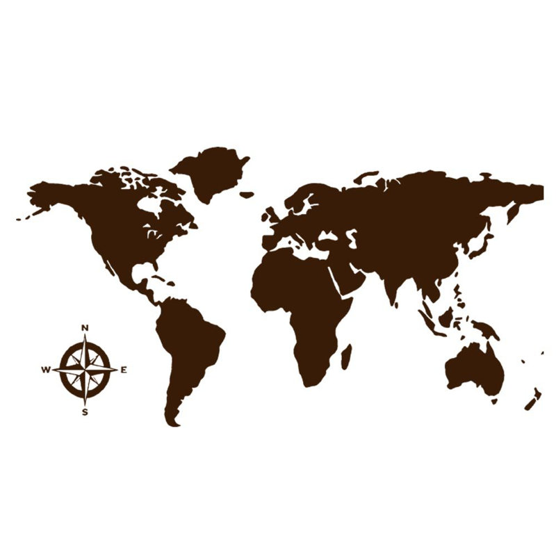 Adhésif décoratif carte du monde en vinyle, Brun, H 15 po x L 30 po
