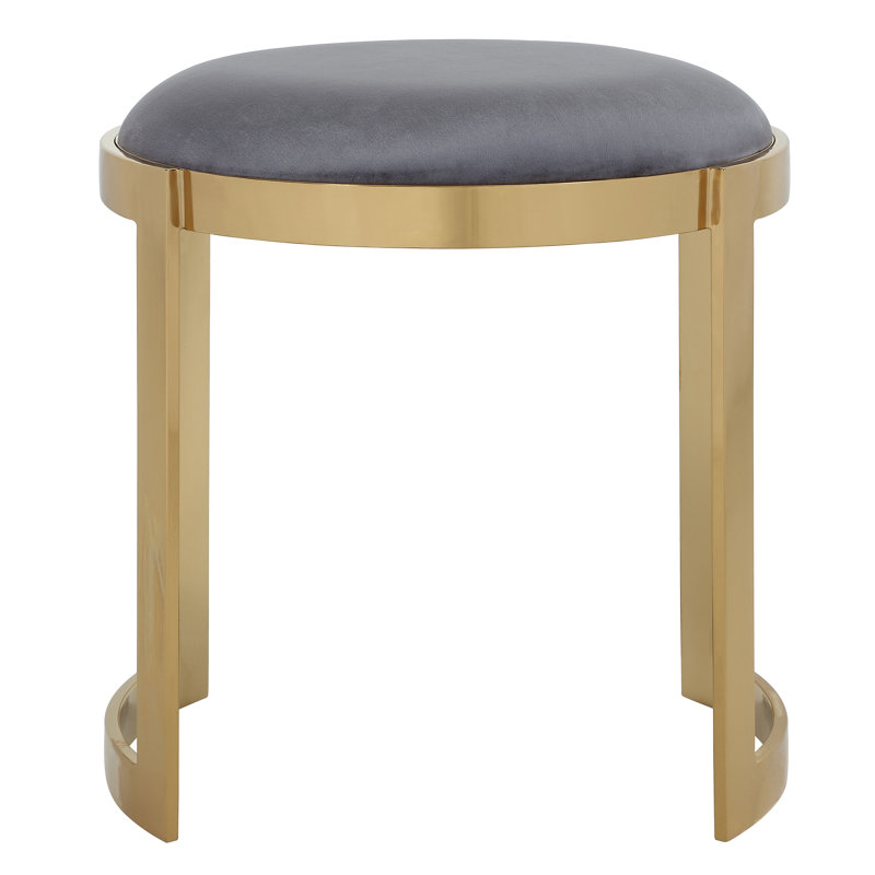 Nouri Metal Vanity Stool - Orion Velvet Ottoman Coffee Table – Modern Round Accent Stool - Gold with Green Velvet Stool, Gold