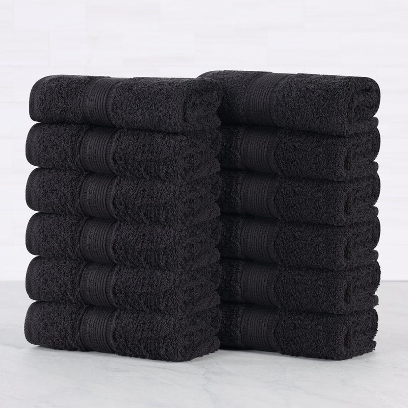 Ensemble de serviettes en coton biologique Lyndon, Noir, Ensemble de 12 débarbouillettes