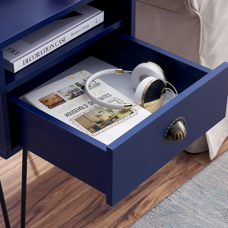 Table de chevet 1 tiroir en fer H 23,7 po Kempst , Bleu très foncé