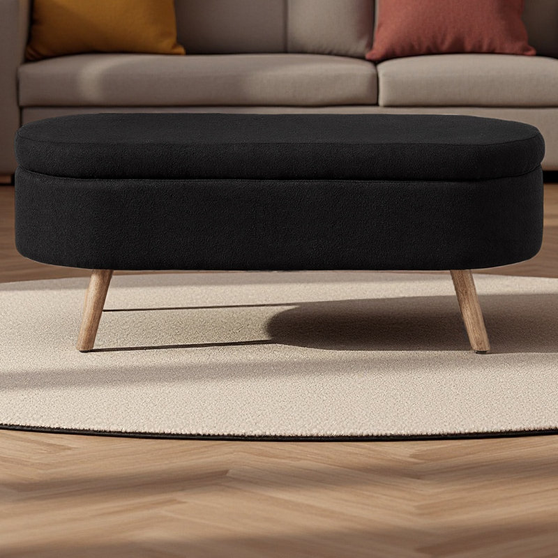 Banc de rangement avec repose-pieds ovale Luxury, Noir