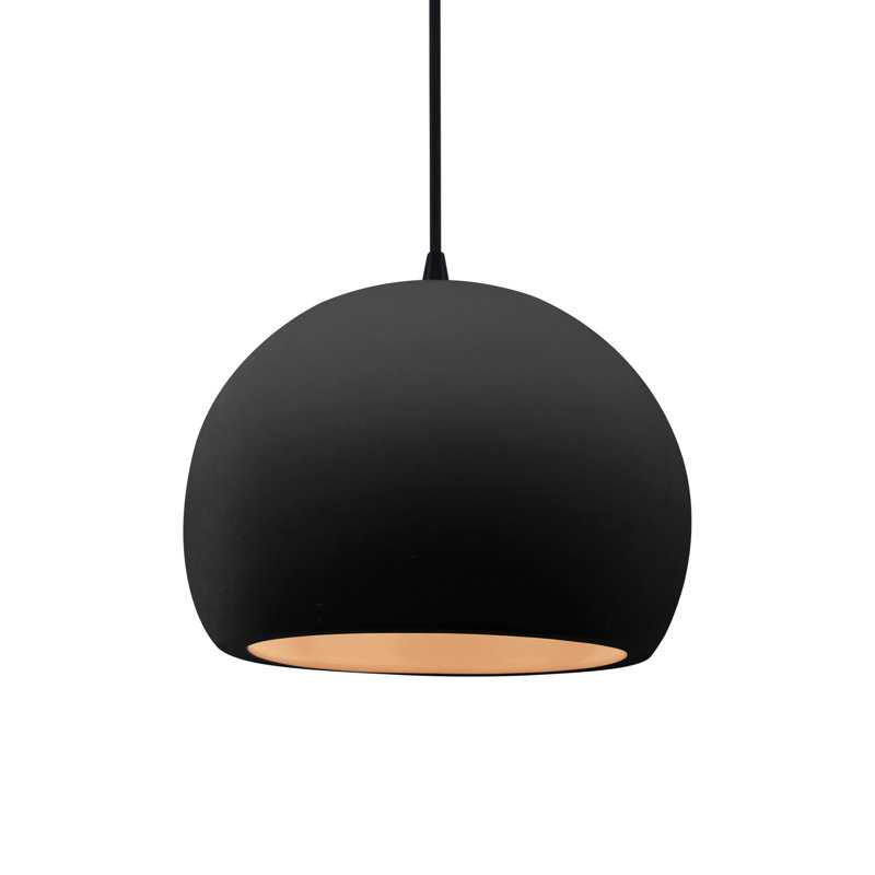 Luminaire suspendu à 1 lumière Aschwin, H 7,75 po x l 10 po x P 10 po, Noir carbone mat / or champagne, Noir mat