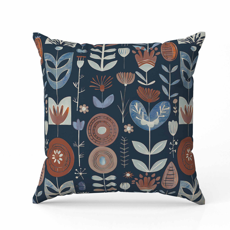 Coussin en suède Baltic Blossoms, Bleu / rouge / marine, Carré 20 po