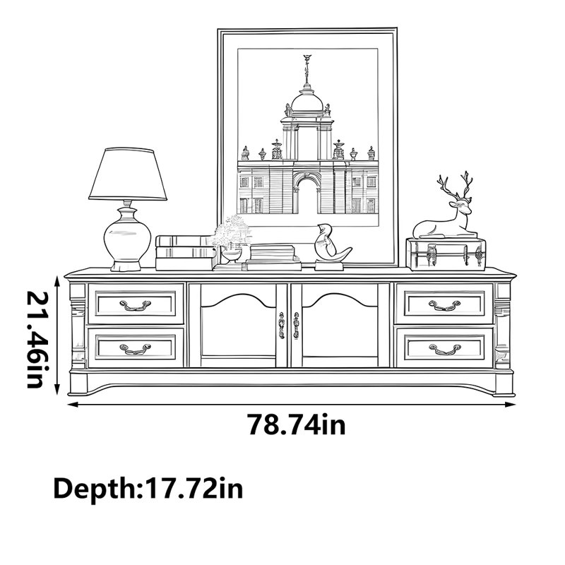 Meuble télé classique haut de gamme, 78.74"