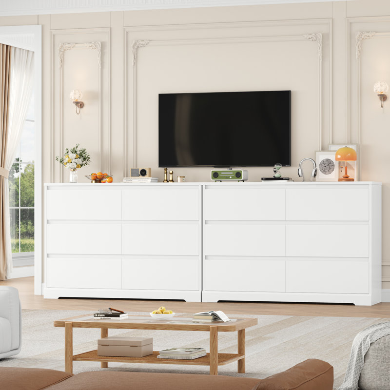 Commode double moderne 6 tiroirs l 47,2 po, Blanc