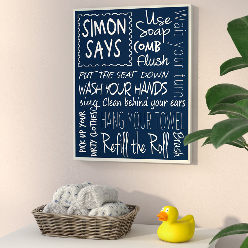 «Simon Says Bathroom Rules», art textuel, Plaque murale, H 19 po x l 13 po x P 0,5 po
