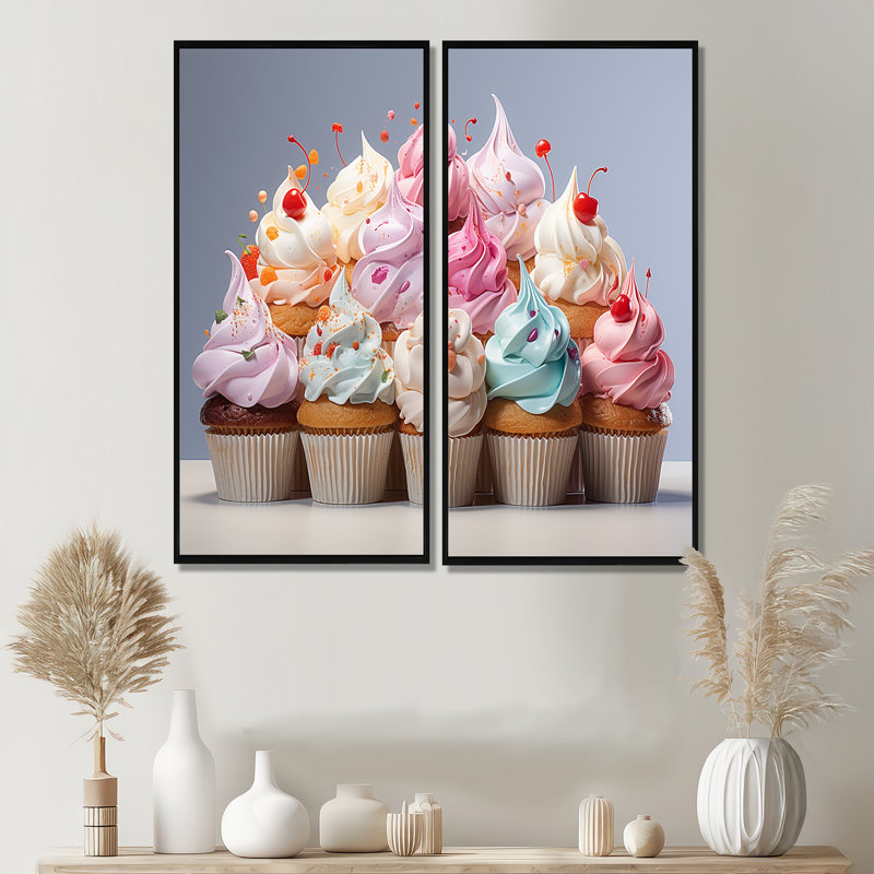 Popart Cupcakes Delight - impressions sur toile traditionnelles, 20" H x 24" W, Impression encadrée flottante, Black