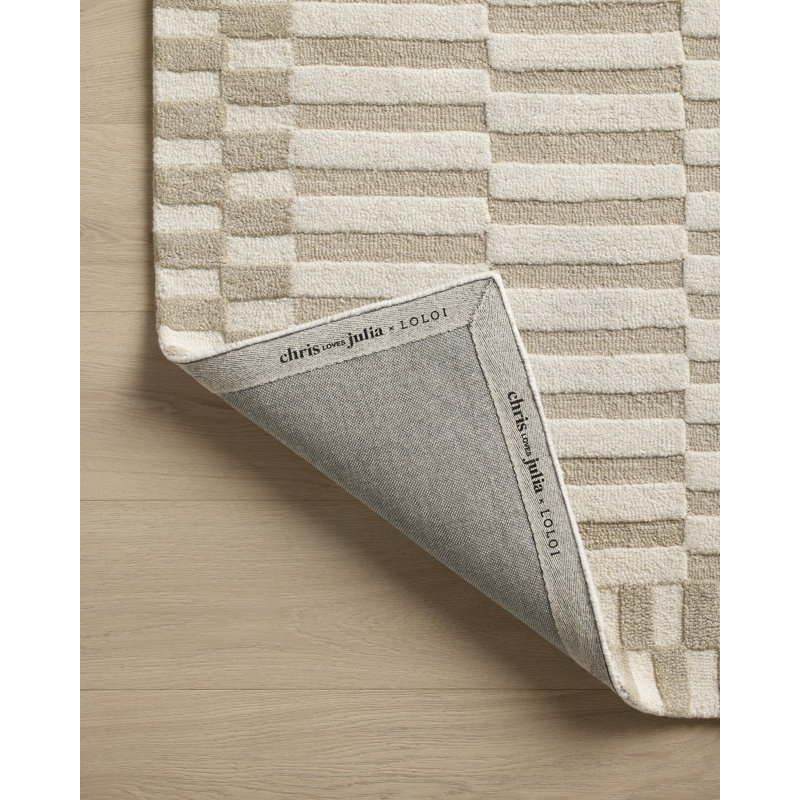 Ivory and Beige Handmade Wool Striped Rectangular Rug 11'6" x 15'