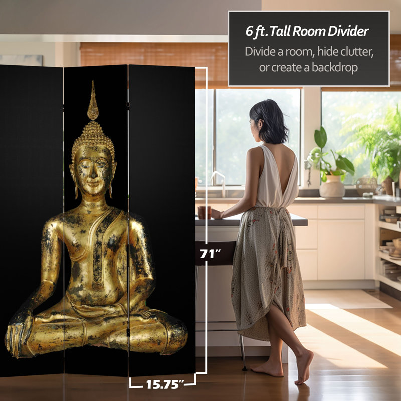 Paravent Bouddha, Black/Gold