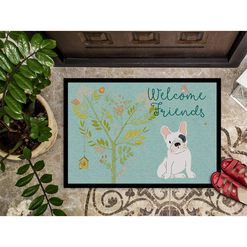 Tapis de porte pour l’extérieur antidérapant french bouledogue Yonker, Bouledogue français Piebald